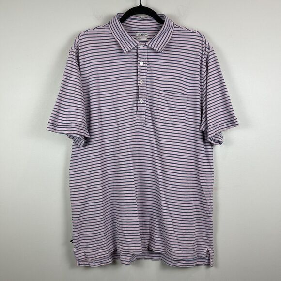 Oobe Brand Mens Polo Shirt Large Pink Blue Striped Golf Business Casual Preppy - Picture 1 of 11